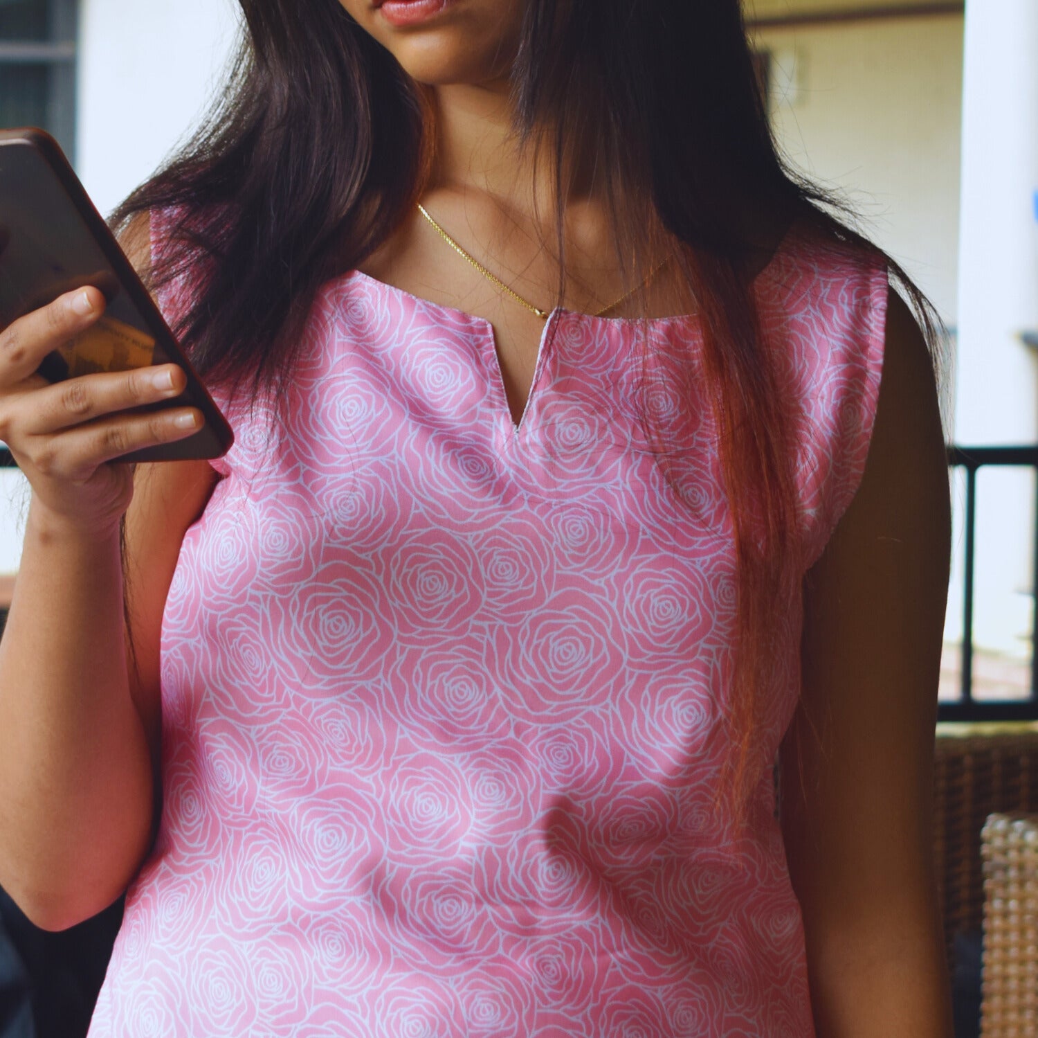 blush pink rose kurti set