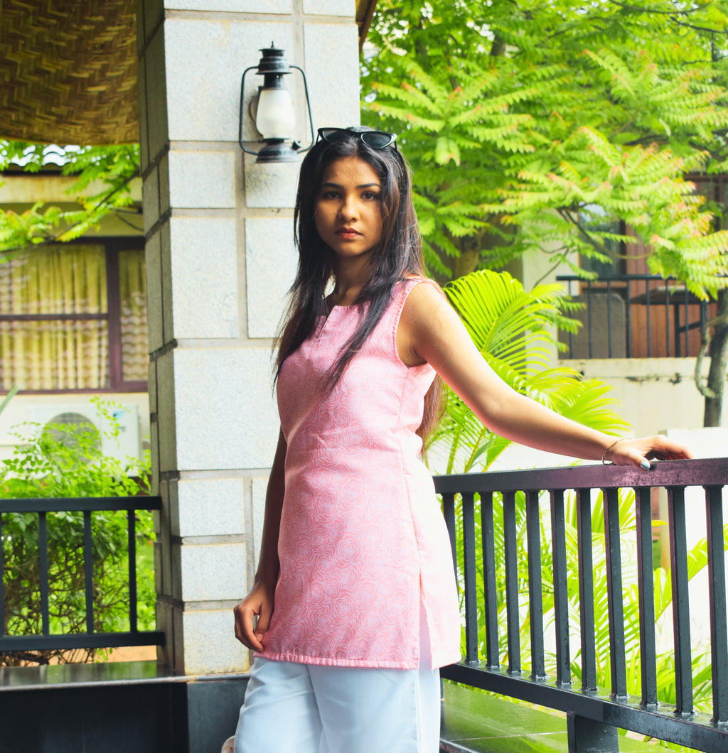 blush pink rose kurti set