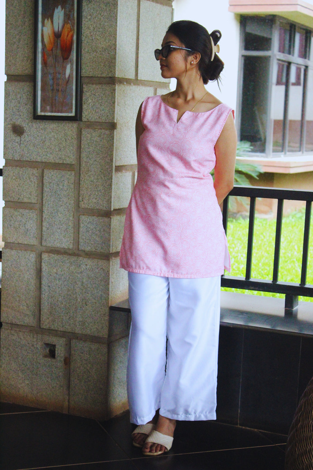 blush pink rose kurti set