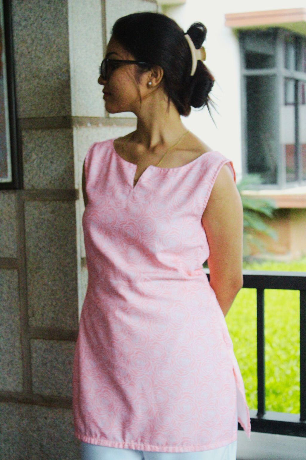 blush pink rose kurti set