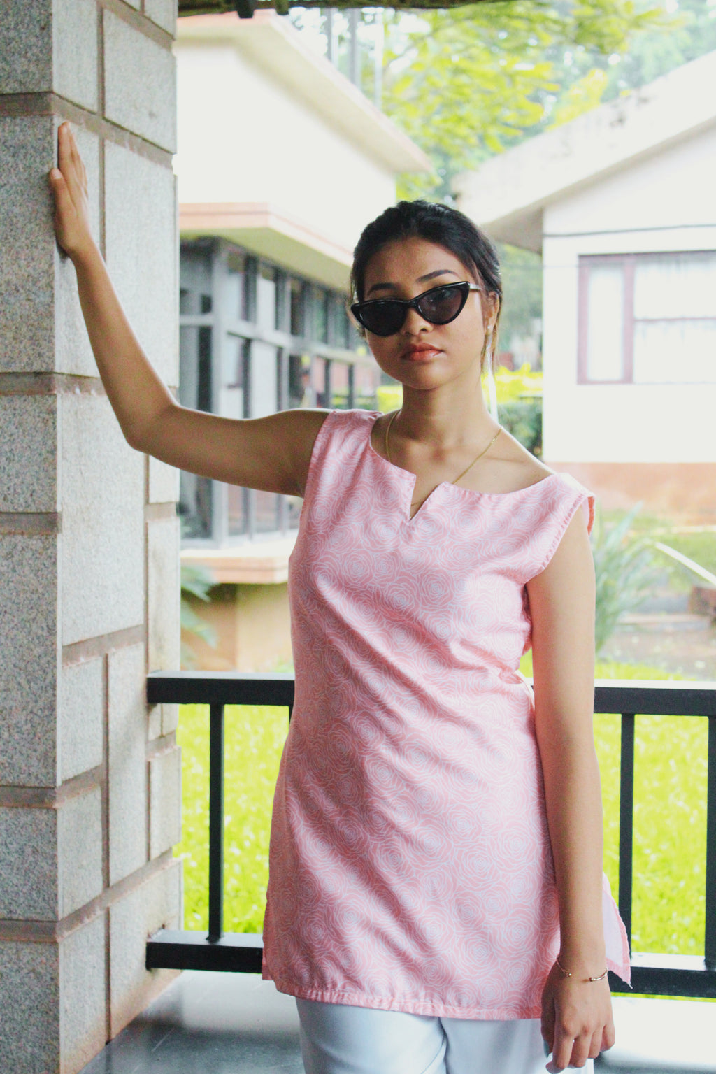 blush pink rose kurti set