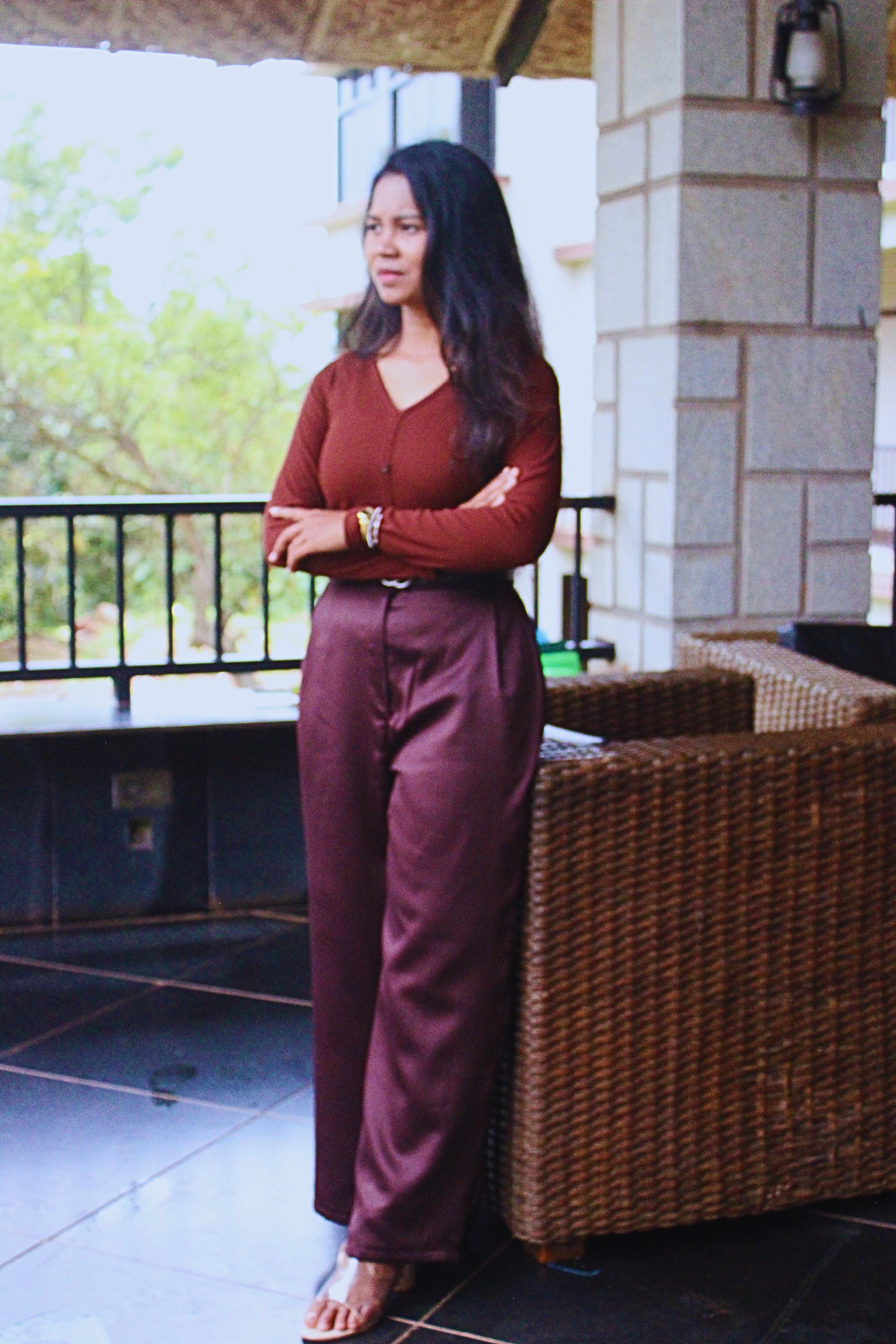 brown vera womens  high waisted straight trouser