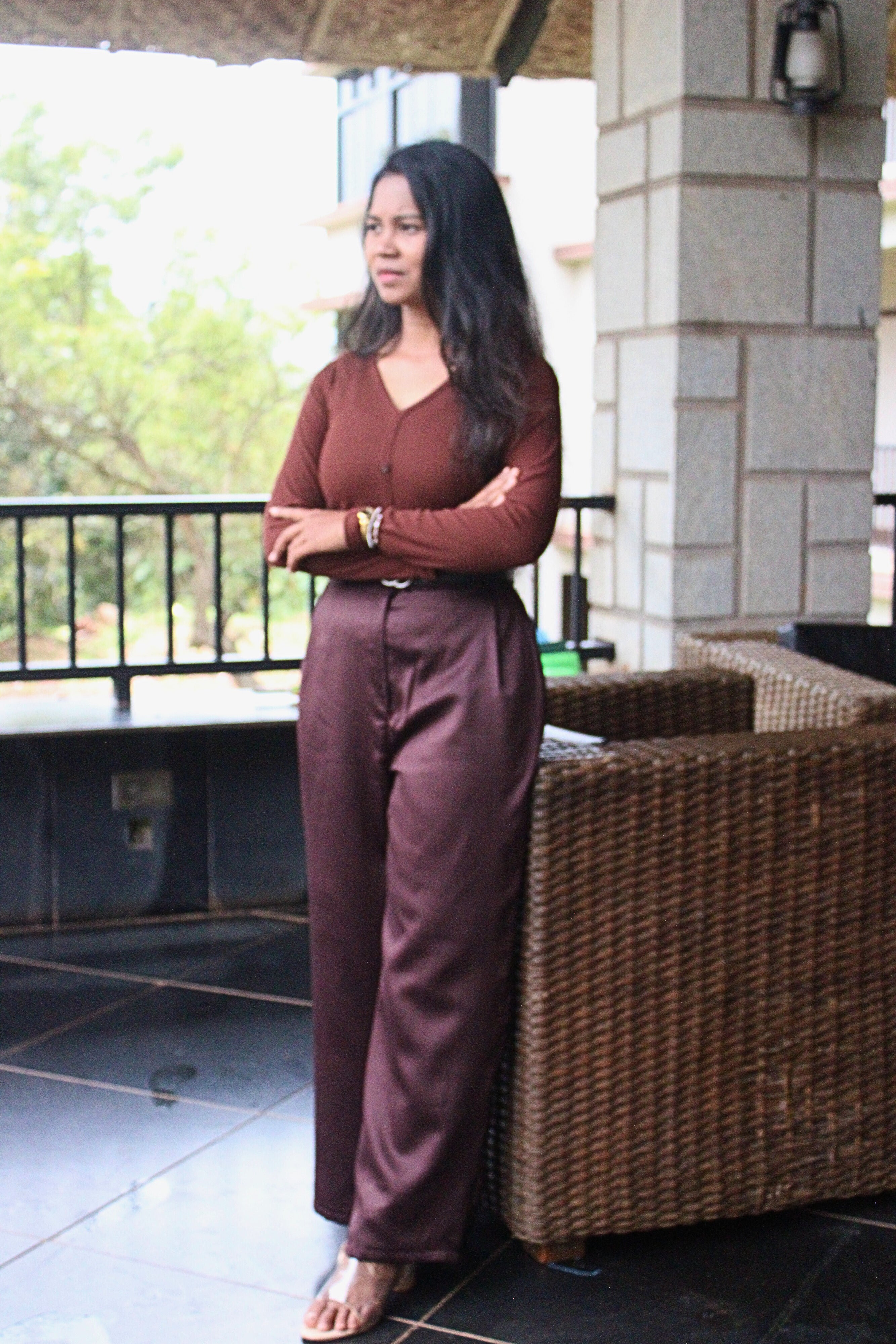 brown vera womens  high waisted straight trouser