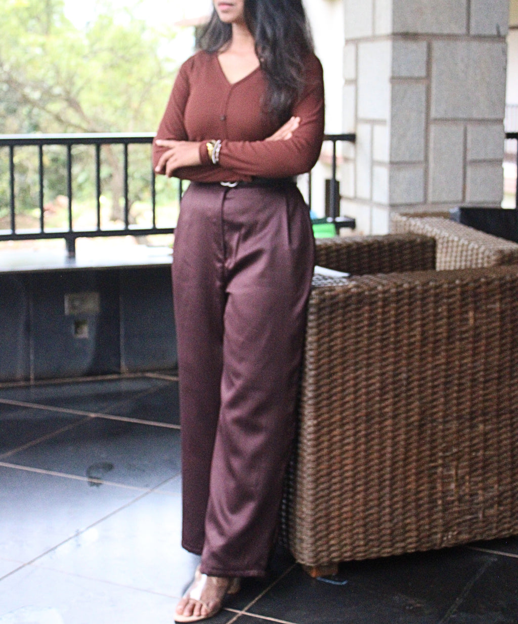 brown vera womens  high waisted straight trouser