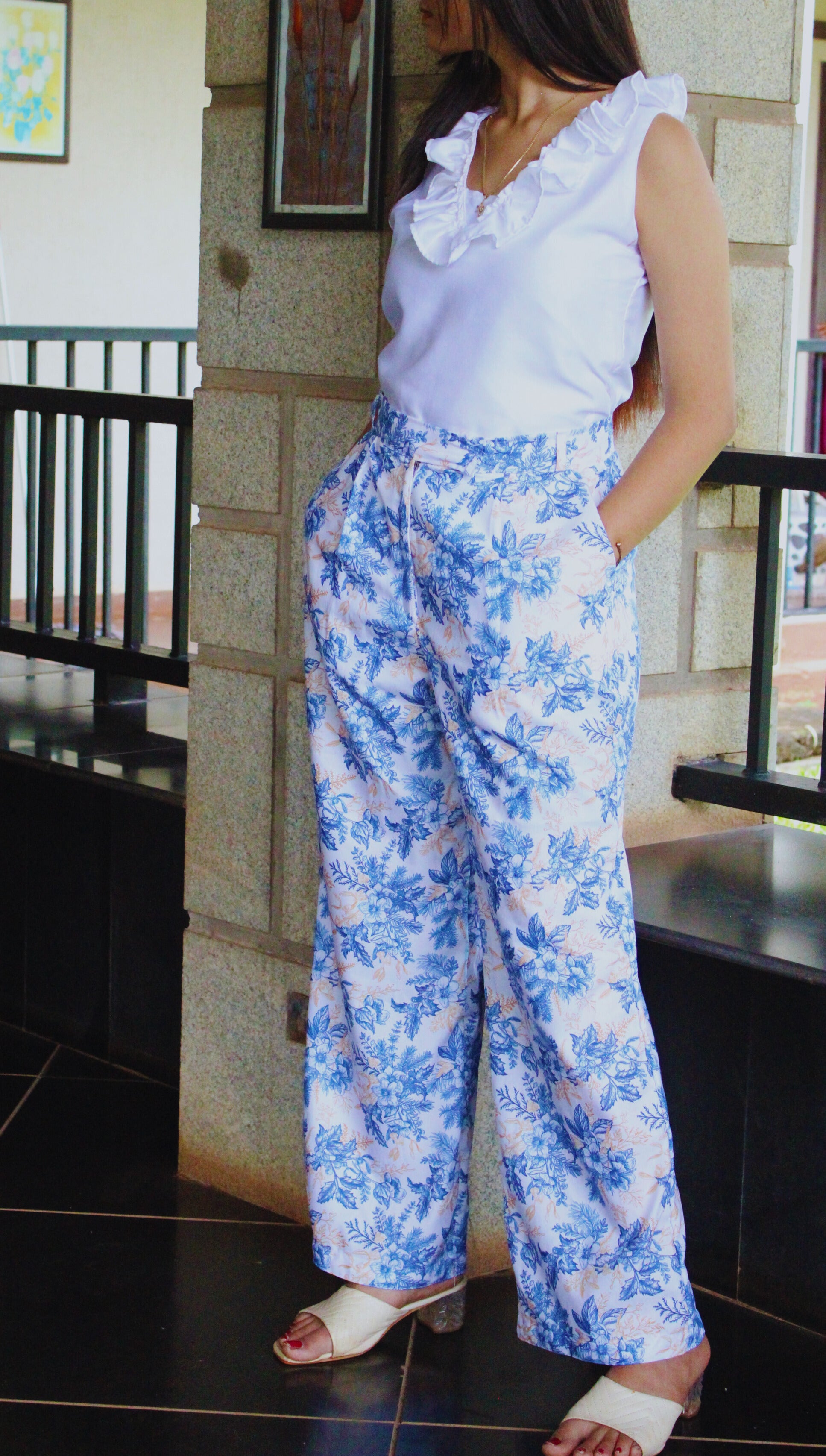 floral blue trouser